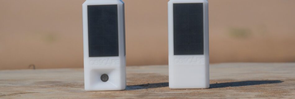 Obscape radar level gauge and time-lapse camera side by side at a coastal monitoring site.